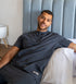 Men Summer Pajama Set Dark Grey Buttoned Tee + Pants